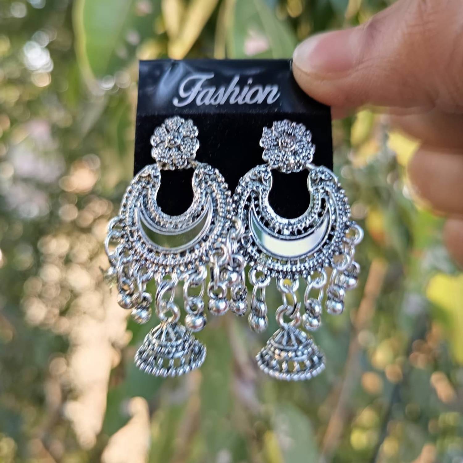 JV CREATION Designer Jhumki Silver Earrings Set - Image 3