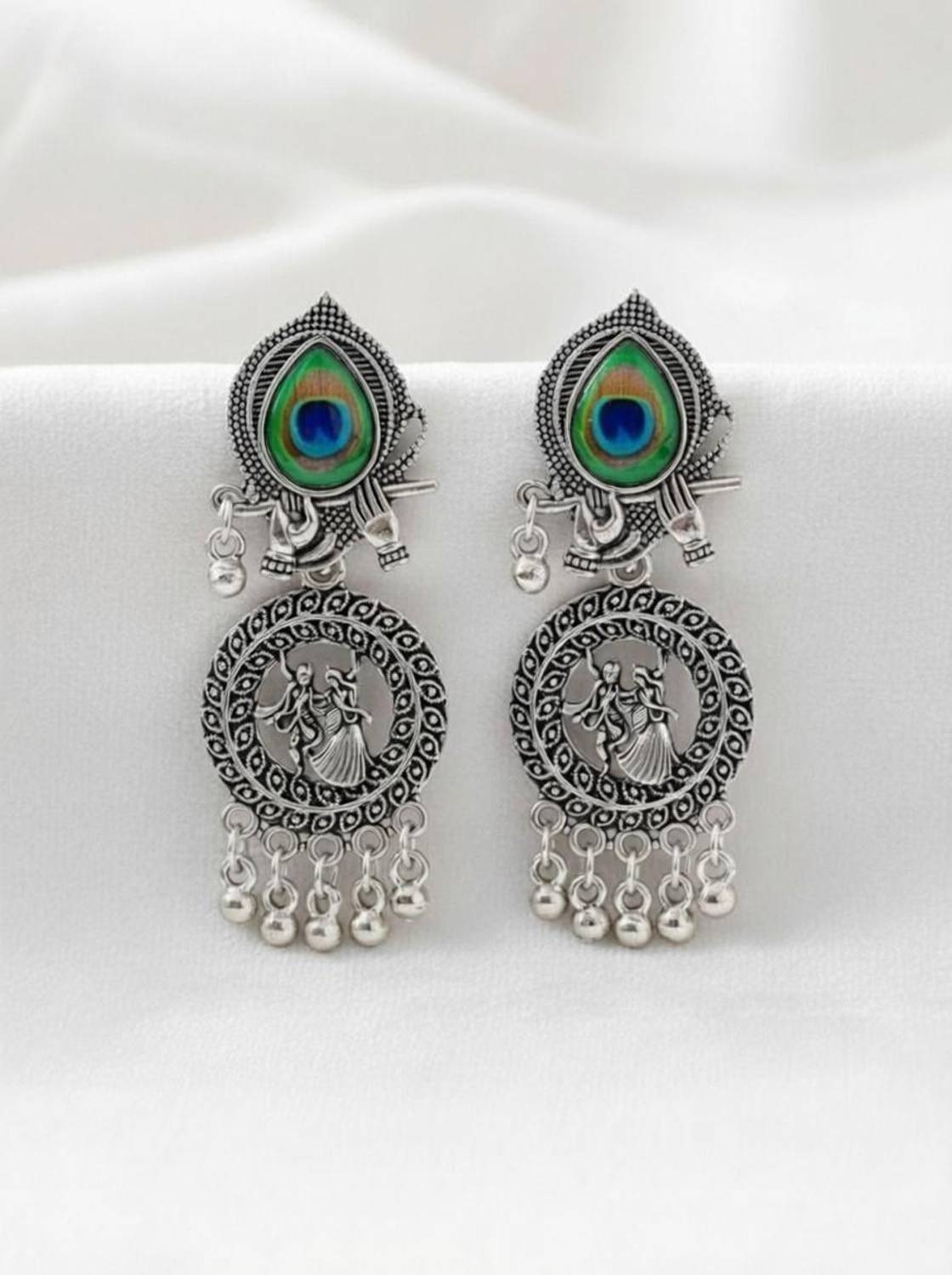 ABC Traditional Radha Krishna Silver Oxidized Drop jhumka Earrings for Women & Girls Beads Alloy Drops & Danglers, Stud Earring