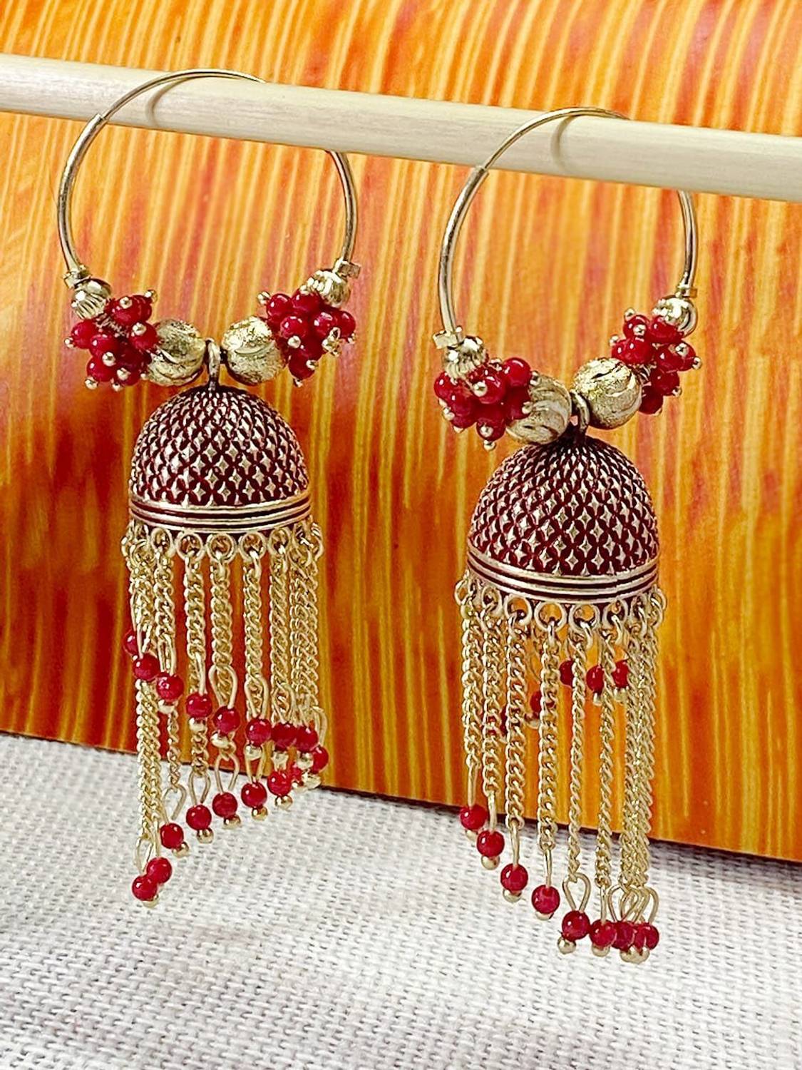 BHANA STYLE BHANA STYLE Designer Party Wear Enamelled Hoop Balli With Tasselled Jhumki For Women And Girls Pearl Alloy Hoop Earring
