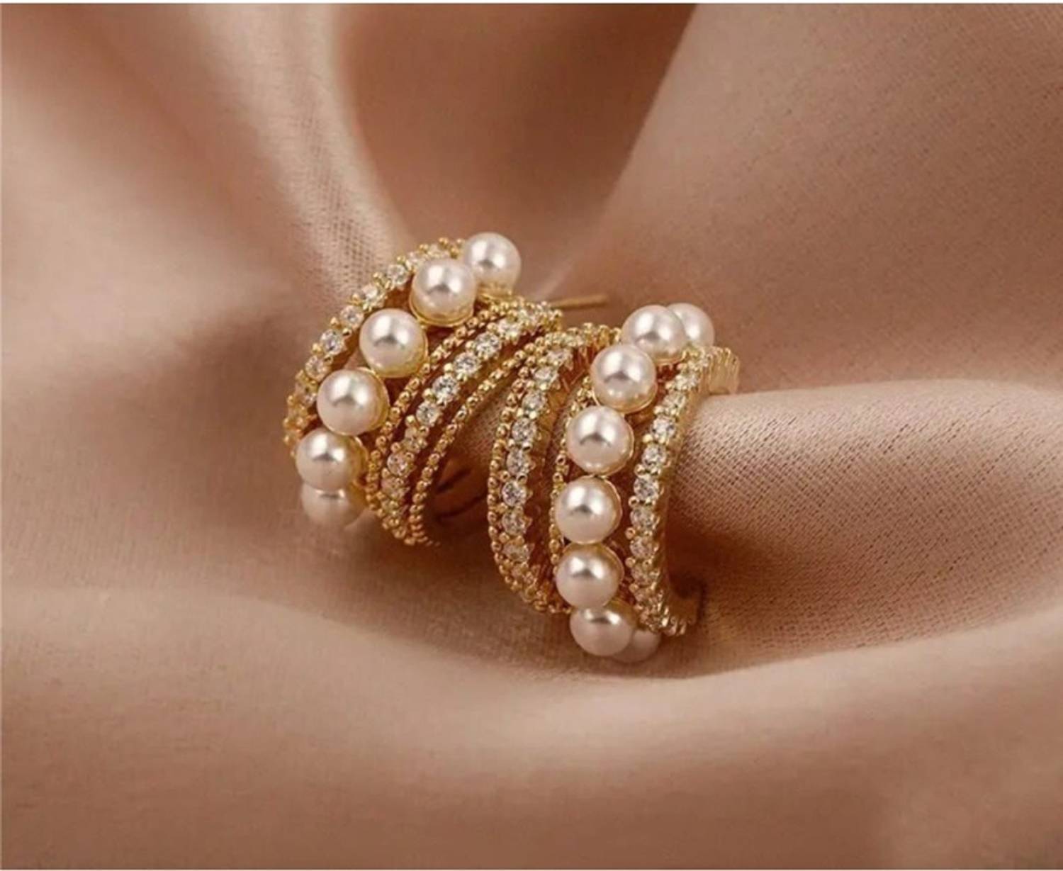 BellaArte Elegant Pearl & Crystal Half Hoop Earrings for Women girls Alloy Hoop Earring, Drops & Danglers