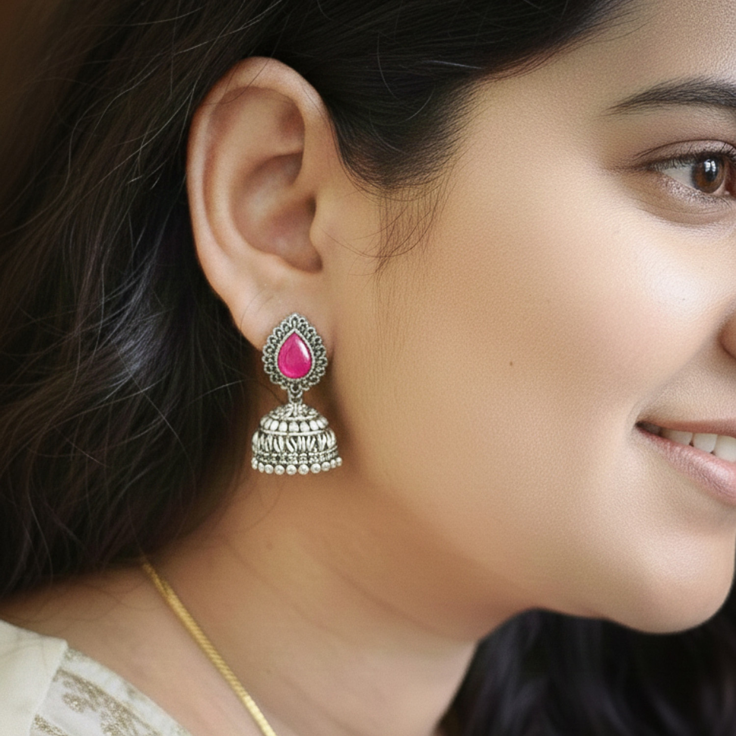 Image of Dimik Fashion Dimik Fashion Pink Silver jhumki Earring Alloy Jhumki Earring