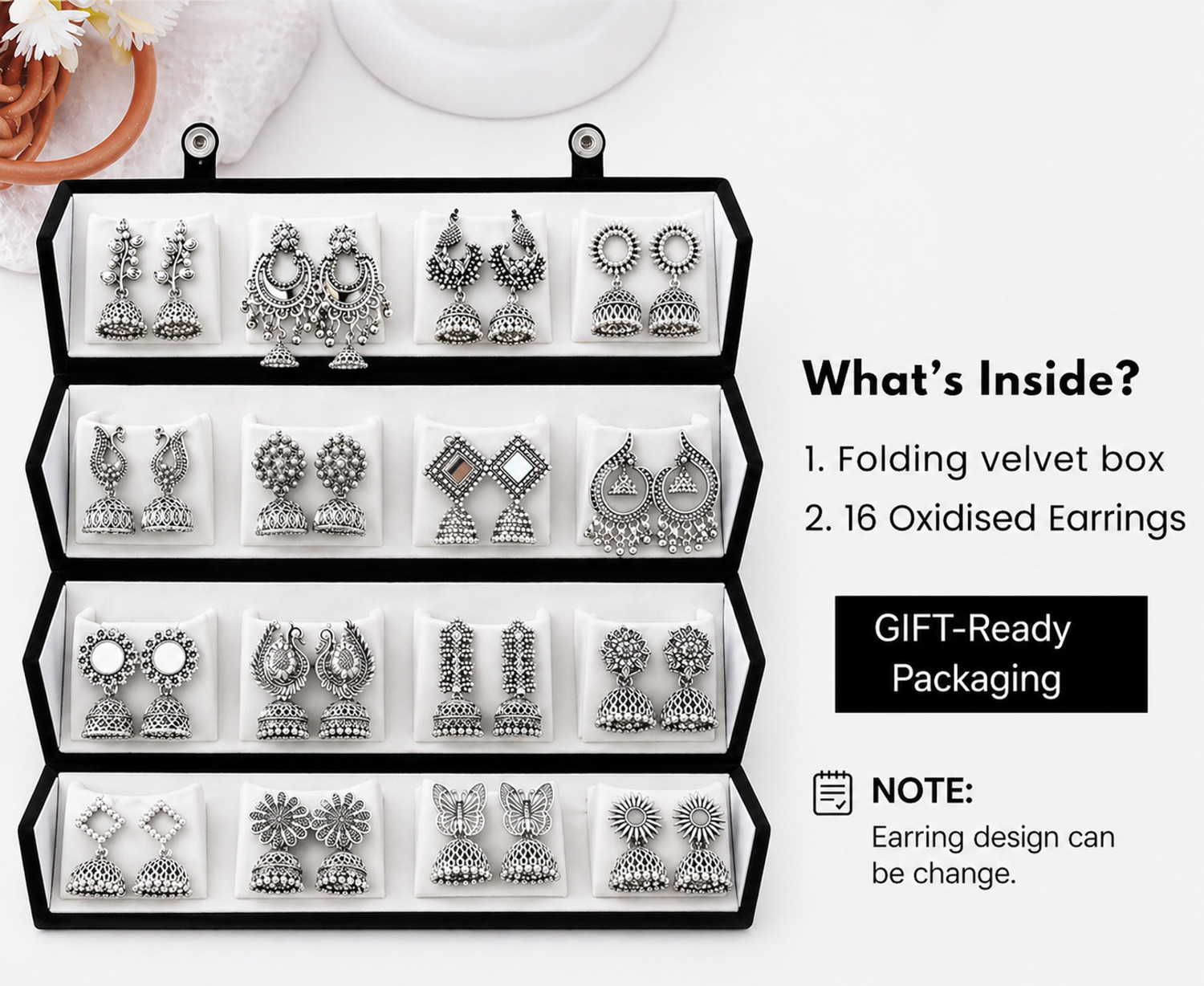 Image of Sihn 16 earring set with box Sterling Silver Earring Set Alloy Drops & Danglers, Jhumki Earring, Earring Set