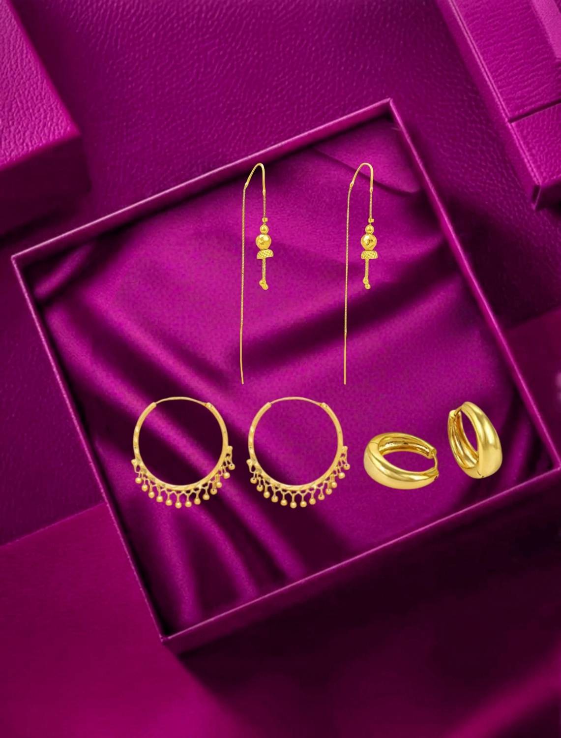 blush bella traditional Bali combo 1 gram pack of 3 gold plated earrings jhumka for women Brass Chandbali Earring