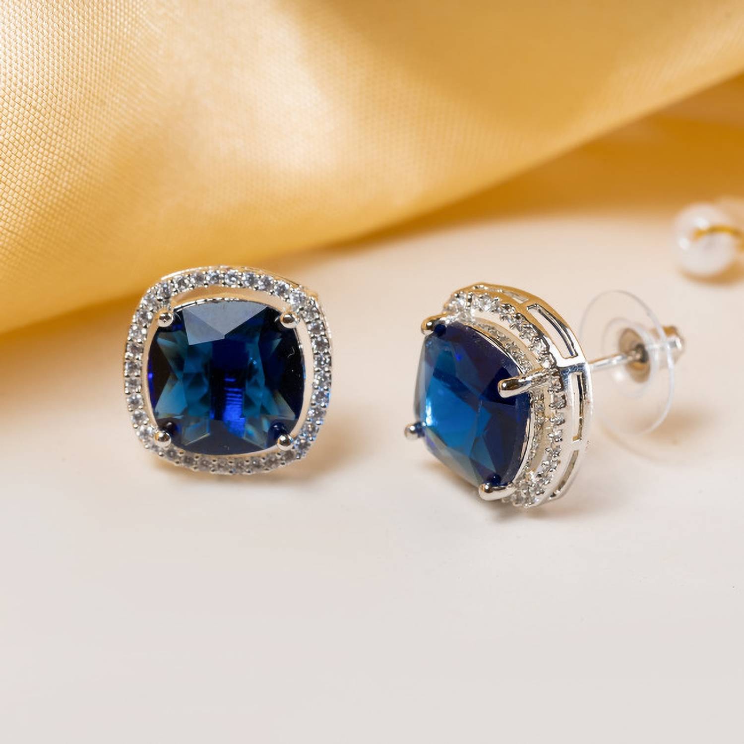 Aviate Brass AD Rhodium Plated Earings Tops With Hydro Colour CZ Stones Diamond Alloy Earring Set