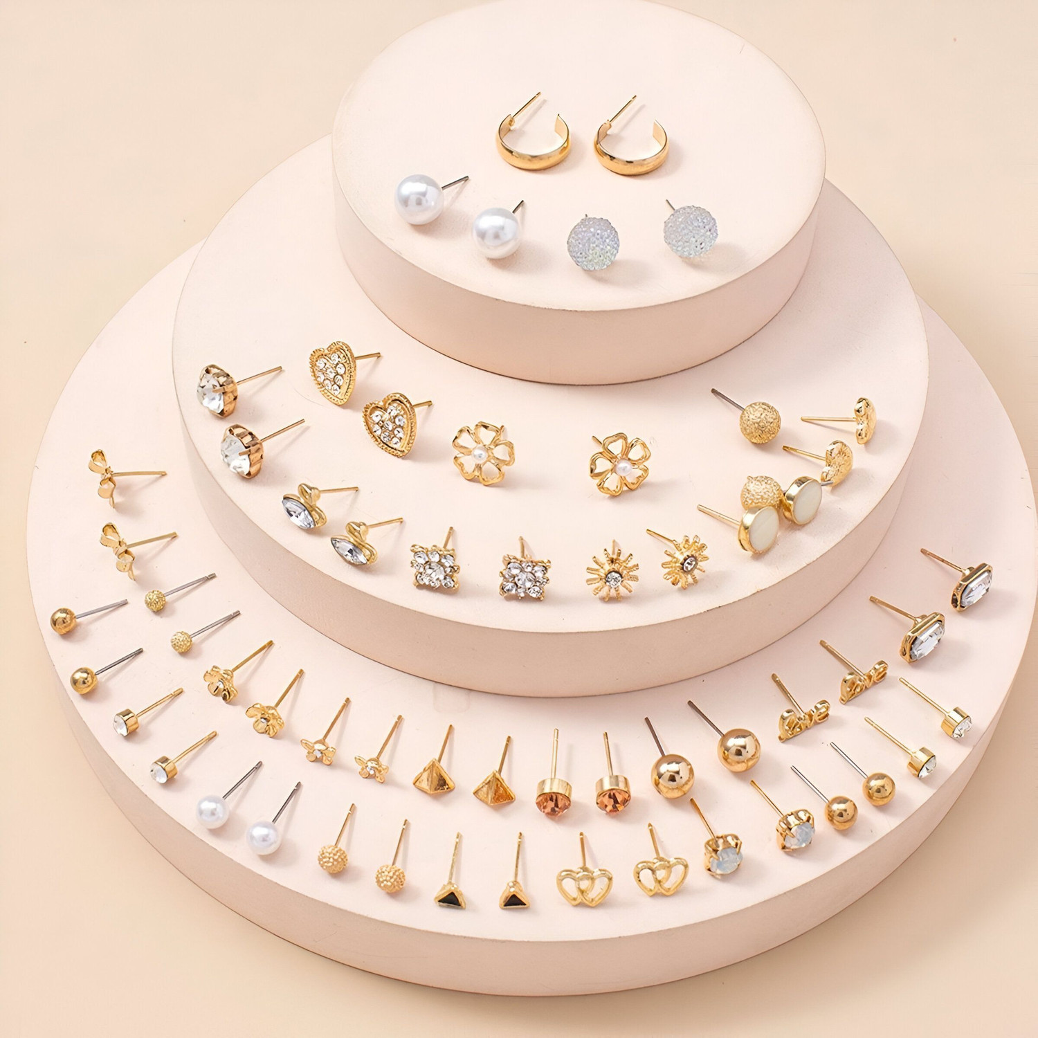 Image of Vembley Set Of 30 Pairs Gold-Plated Trendy Crystal & Pearl Stud Earring for Women Cubic Zirconia, Crystal, Pearl Alloy Stud Earring