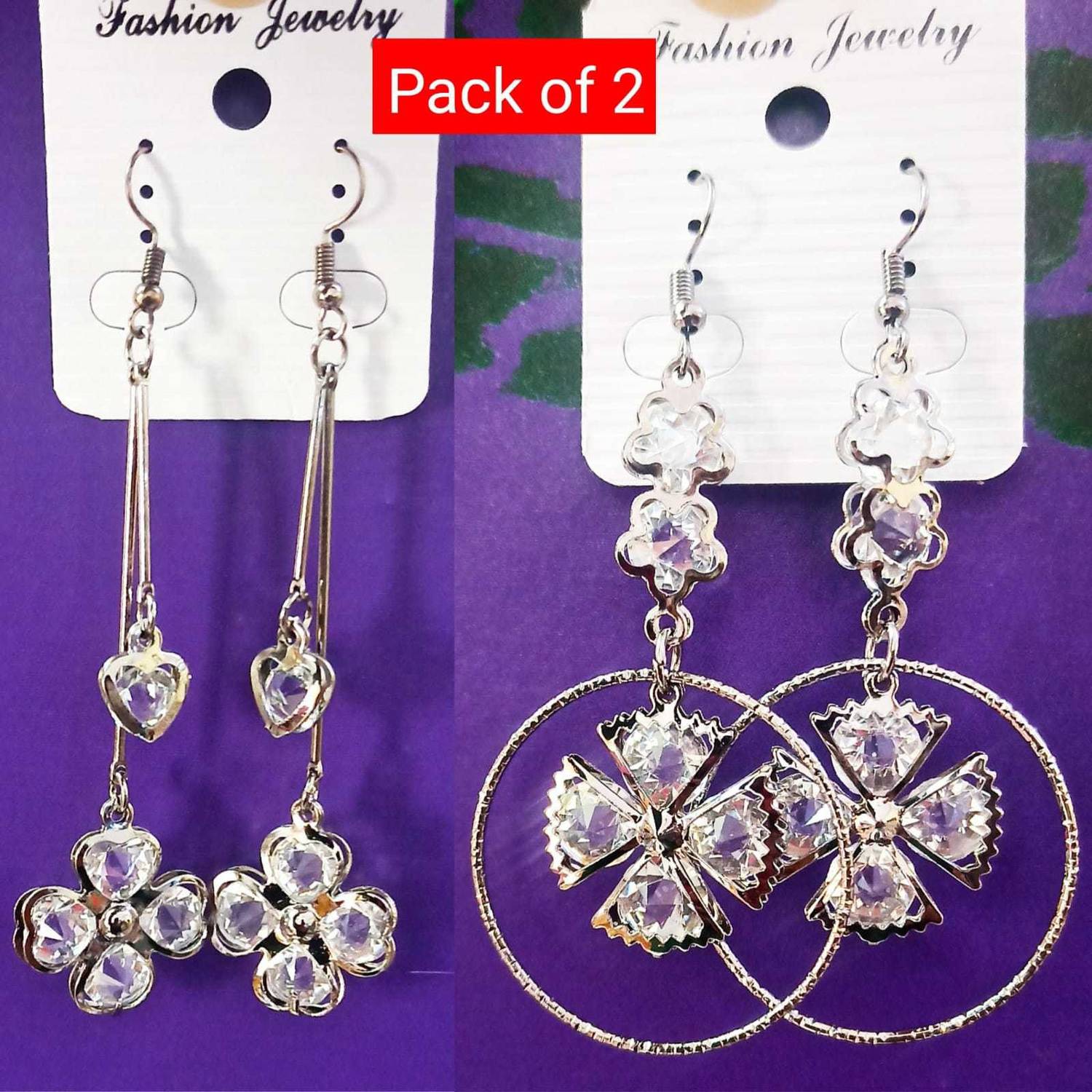 alamodey Metal (Pack of 2) Earrings Crystal Metal Drops & Danglers