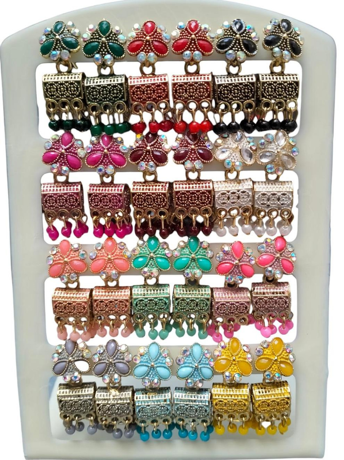 Image of Jiyansh Trading New Fancy Small Earrings Pack Of 12 Pair Cubic Zirconia Alloy Jhumki Earring