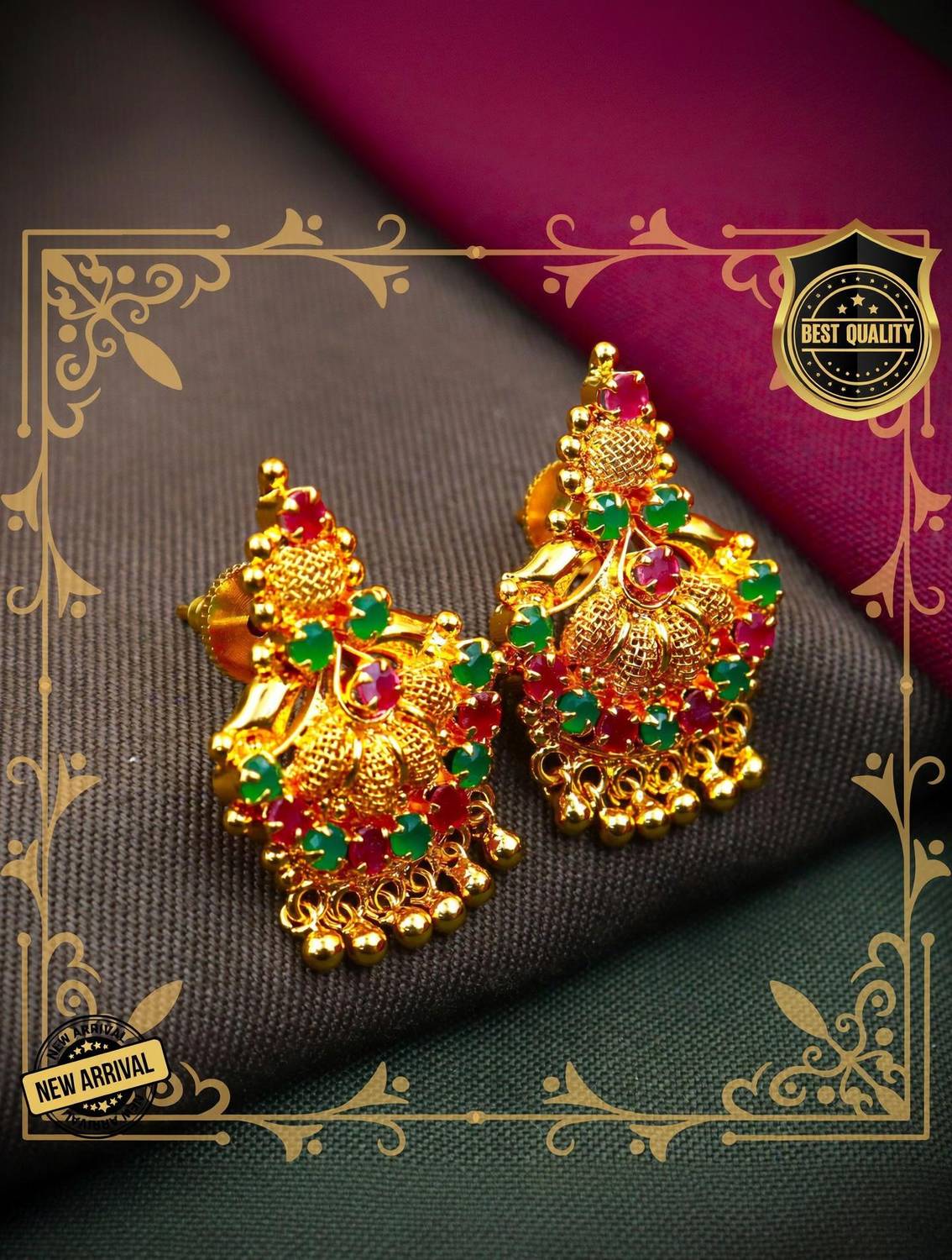 AHR FASHION one gram gold plated trendy stylish earring for women Ruby Brass Stud Earring