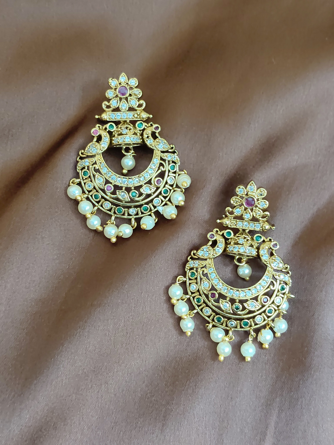 Image of Little Things Royal Chandbali Pearl Earrings Pearl Brass Chandbali Earring, Drops & Danglers