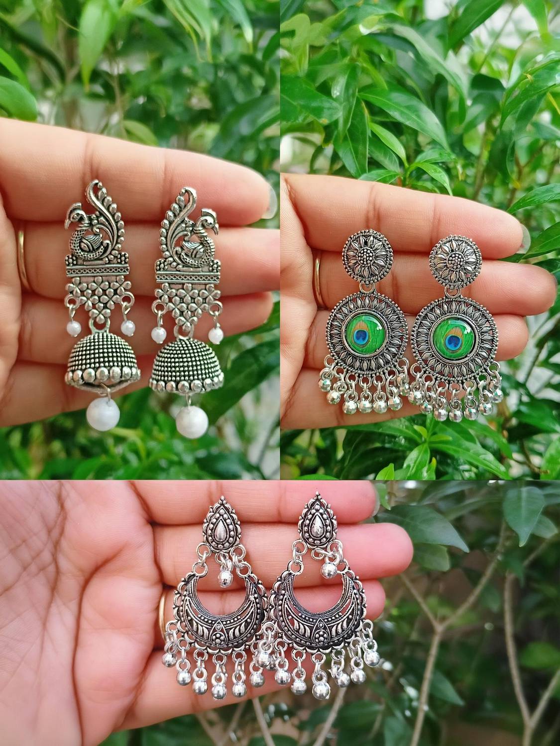 Aadvik Collections Traditional Oxidized Earings Pack of 3 Jhumki Earring For Women & Girls Alloy Jhumki Earring