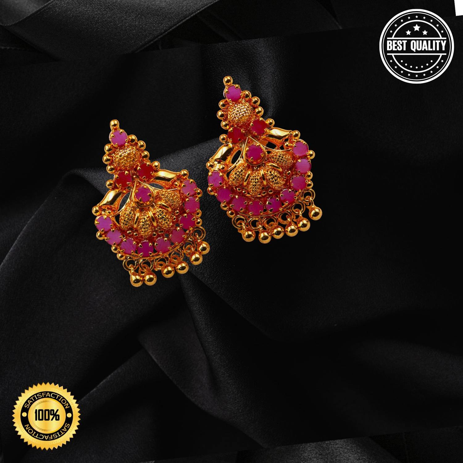 AHR FASHION one gram gold plated trendy stylish earring for women Ruby Brass Stud Earring
