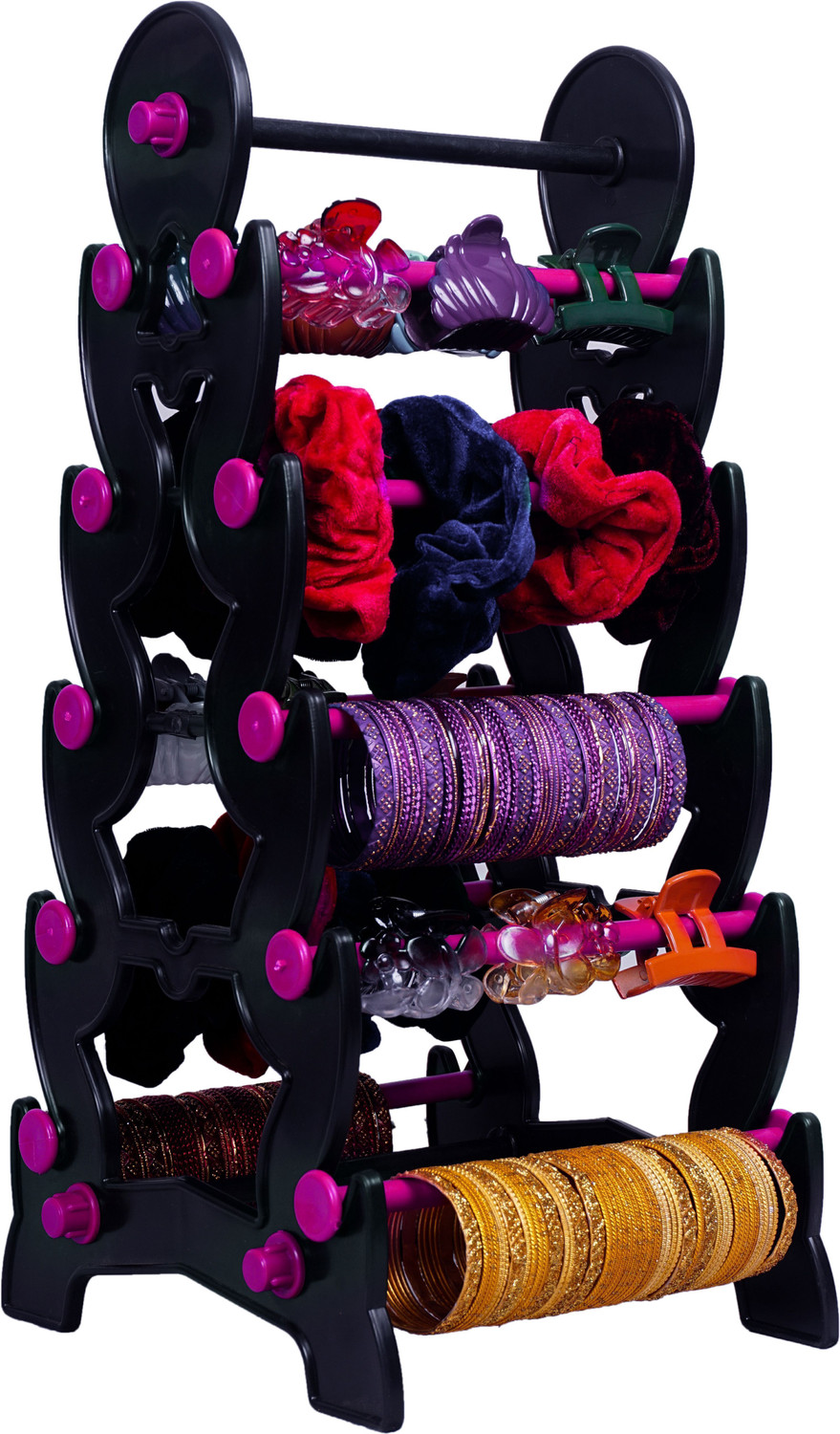 Image of Zyntra Black & pink 4 Step Designer Bangle Stand Plastic Stud Earring