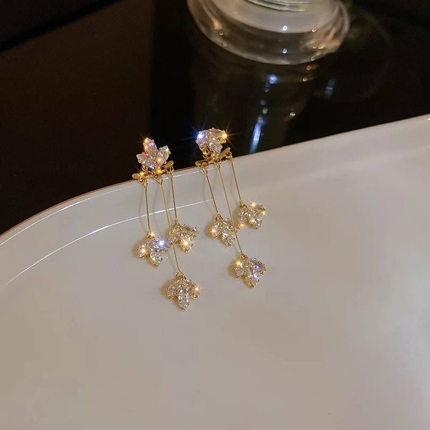 Vembley Korean Studded Leaf Design Stud Earrings 2 Pcs/Set Metal Stud Earring