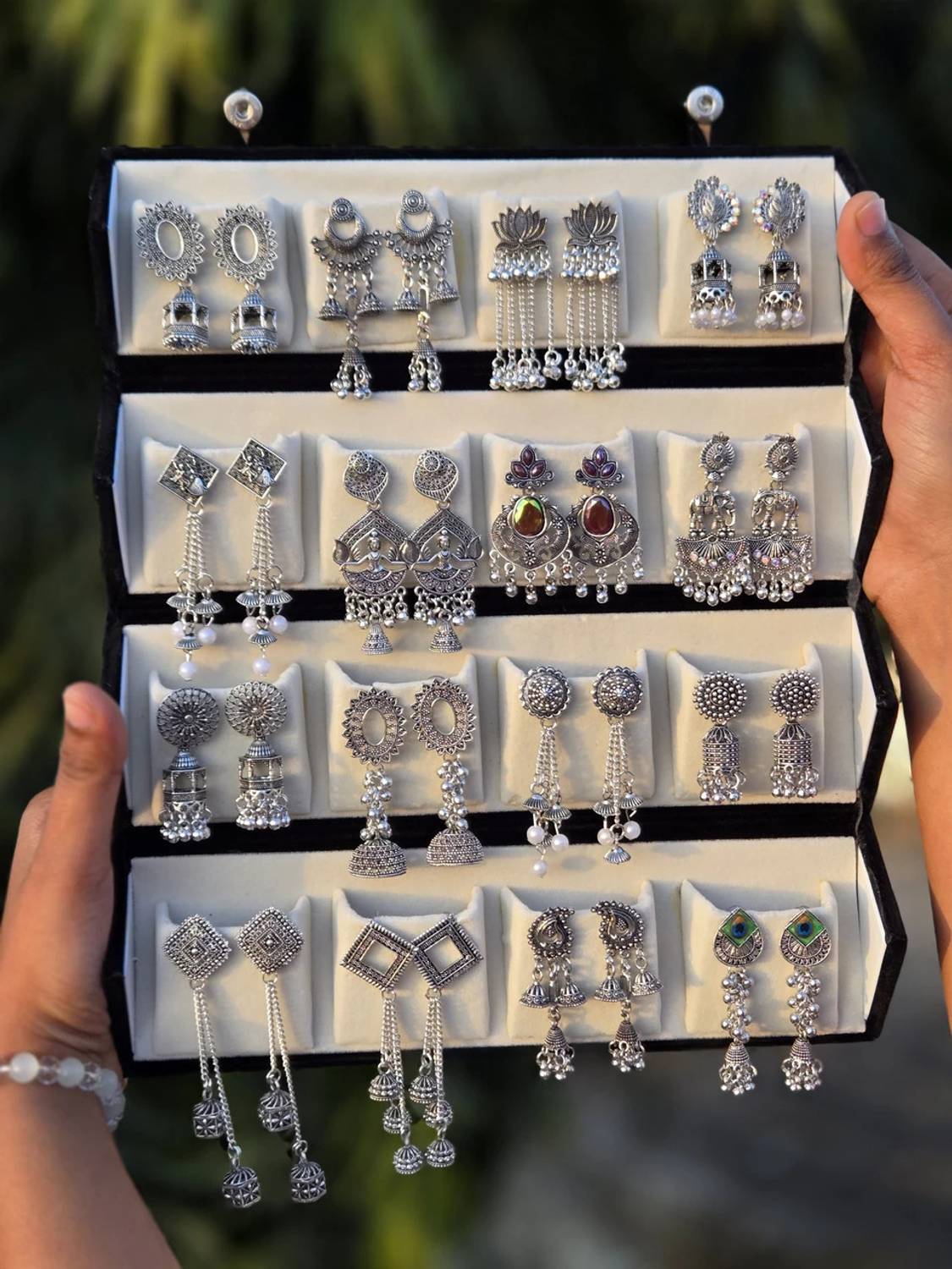 Antico 16 Pair Silver Jaipuri Earrings Combo Pack of 16 - Image 3