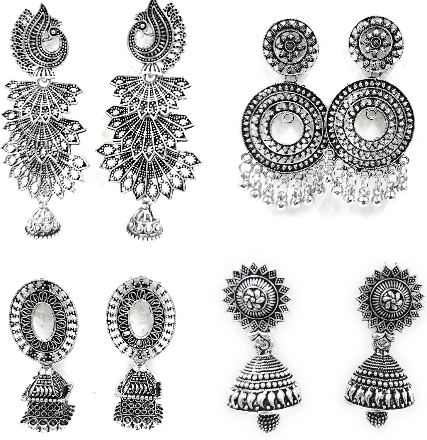 Arushi Fashion Pack of 4 Pair Oxidised Jhumki Combo Earrings Beads Alloy Jhumki Earring, Drops & Danglers, Hoop Earring, Earring Set