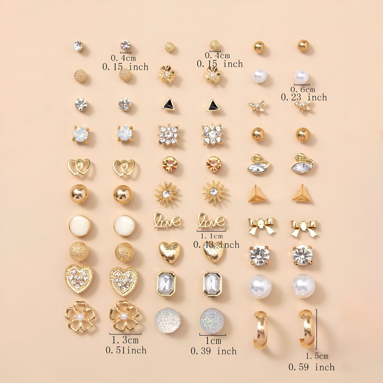 Image of Vembley Set Of 30 Pairs Gold-Plated Trendy Crystal & Pearl Stud Earring for Women Cubic Zirconia, Crystal, Pearl Alloy Stud Earring