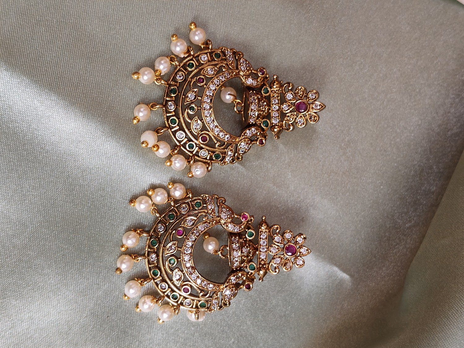 Image of Little Things Royal Chandbali Pearl Earrings Pearl Brass Chandbali Earring, Drops & Danglers