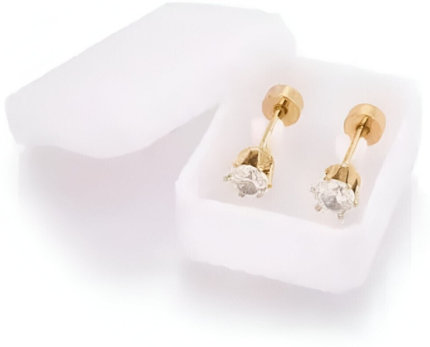 Image of Shree Ju Diamond White Color Stone Studded Gold Plated Ear Stud Diamond Stainless Steel Stud Earring