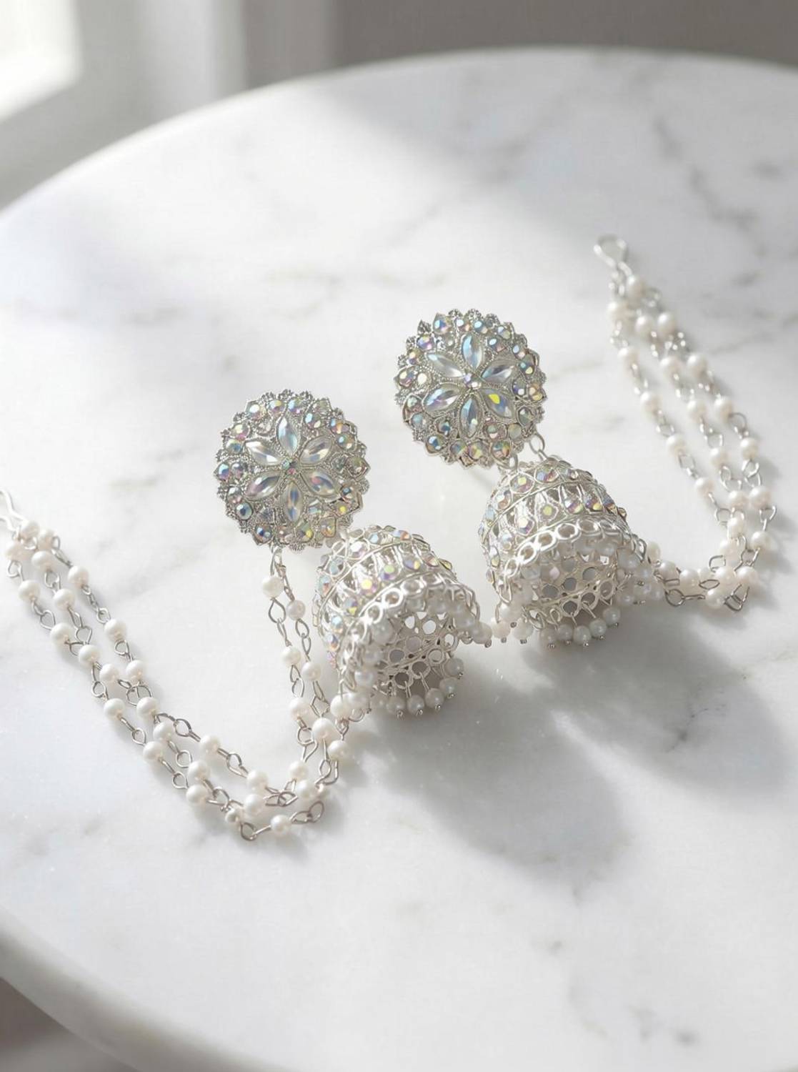 Brijsun Jhumka Earrings with Pearl Ear Chain for Women & Girls Alloy Jhumki Earring