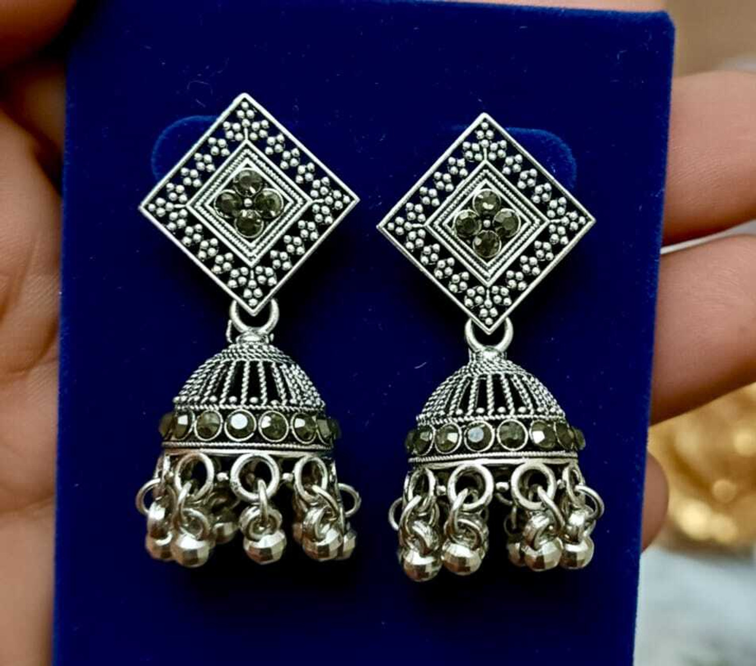 Image of DVISH 16 Pair earring box for women with Silver oxidized earrings Alloy Jhumki Earring