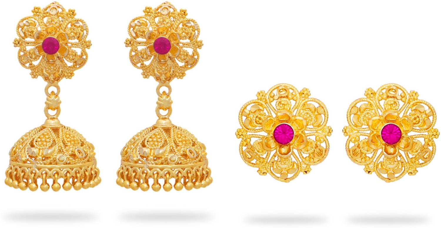 arch fashion Traditional South Screw Back Enamel Work Jhumkhi And Stud Combo Alloy Stud Earring, Jhumki Earring