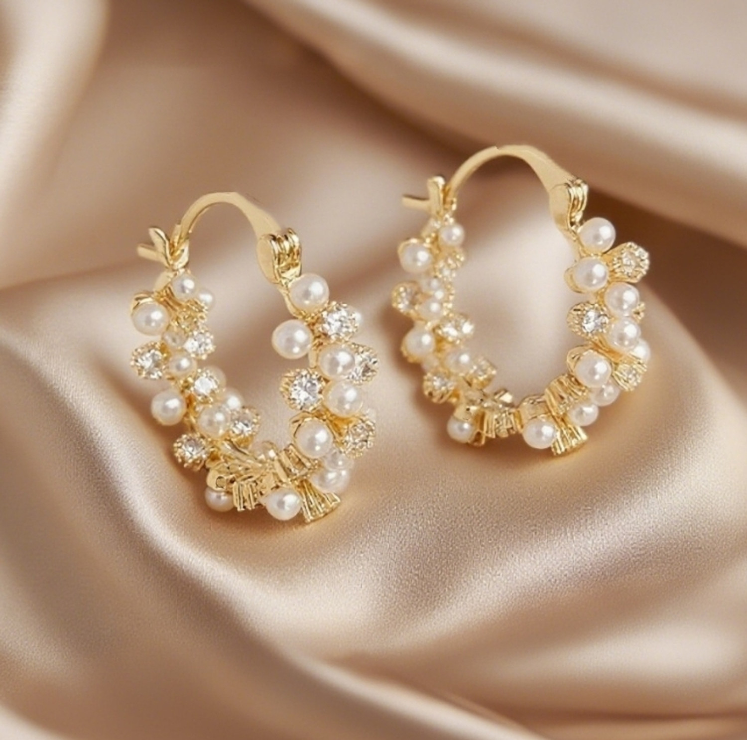 Image of AKISON JEWELS White Pearl Hoop Korean Earrings For Women Girls Trendy Western Stylish Earring Pearl Alloy Earring Set, Hoop Earring