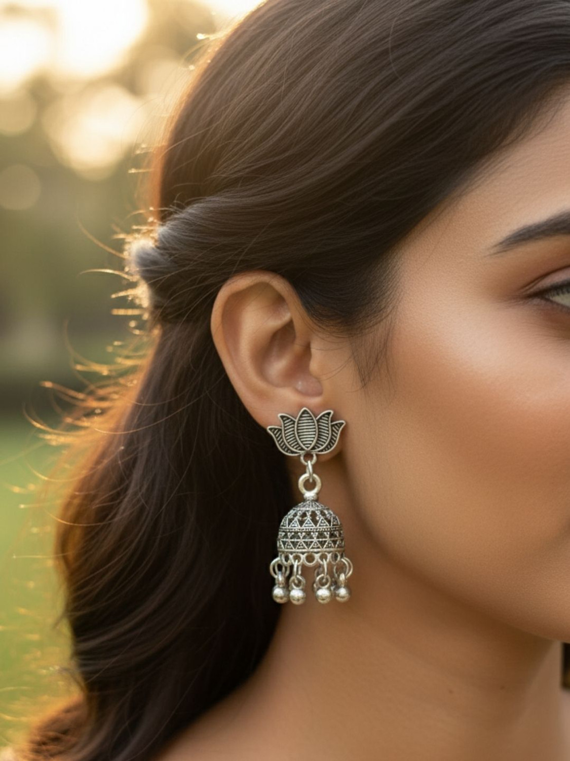 Image of adhira creation Pack of 9 Traditional Oxidised Silver Earrings Combo for Women & Girls Brass Jhumki Earring, Drops & Danglers