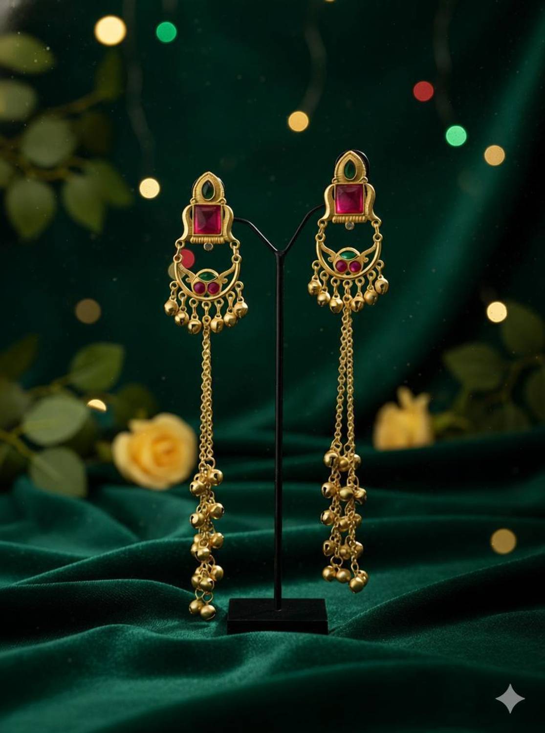 AVA Earrings with Long Chain & Ghungroo | Ethnic Bridal & Festive Wear Alloy Jhumki Earring