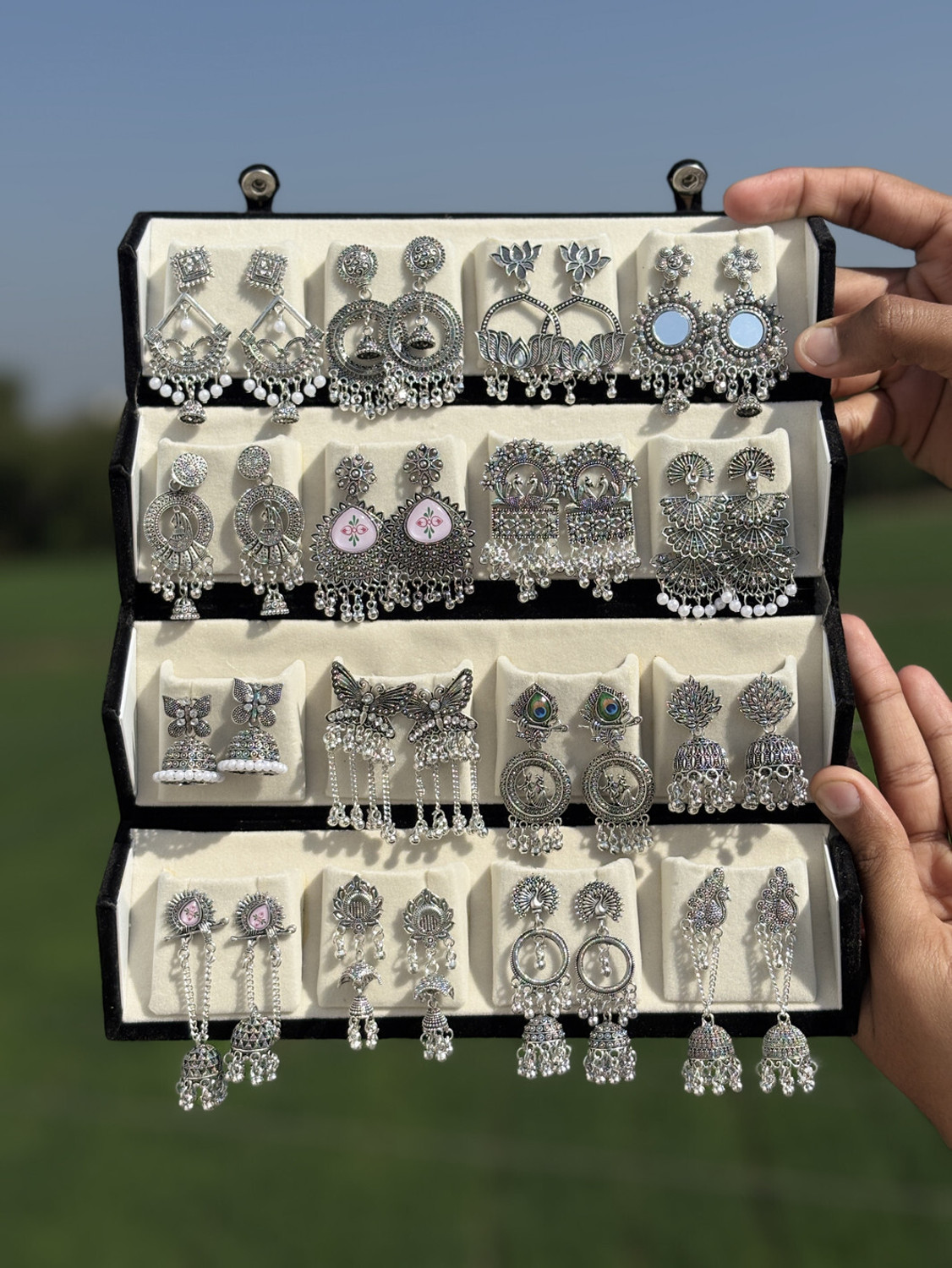 Image of Aurnique 16 Pairs Silver Oxided Earrings | With Love Note Alloy Stud Earring, Earring Set