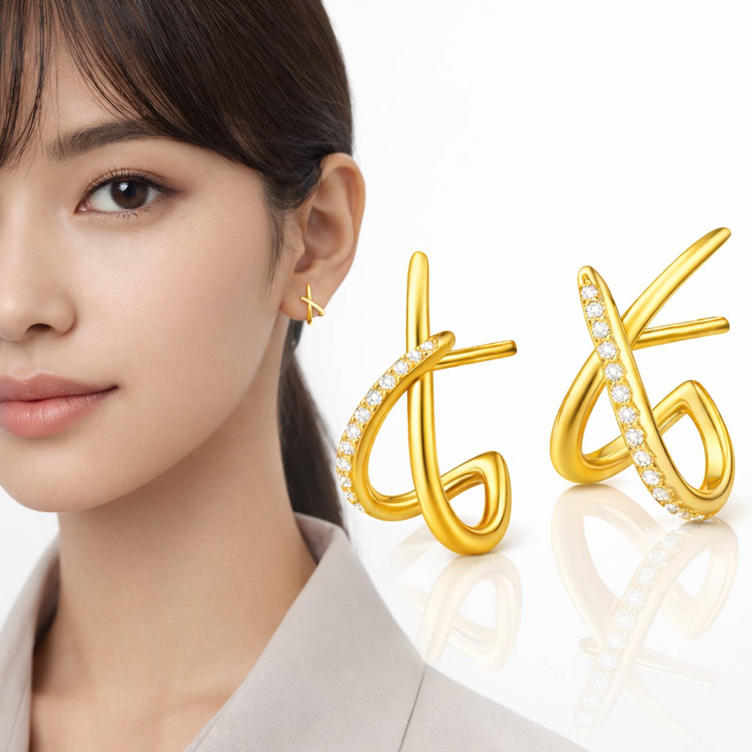 Bawree 18K Gold Plated Trendy X Stud Earrings Dainty Anti Tarnish Earring Crystal Metal Stud Earring