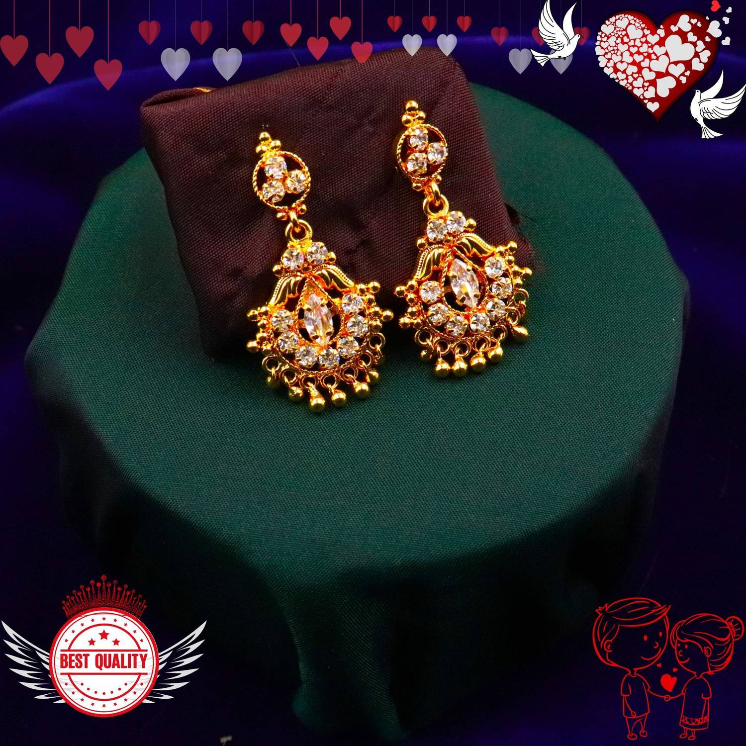 AHR FASHION one gram gold plated trendy stylish earring for women Ruby Brass Stud Earring
