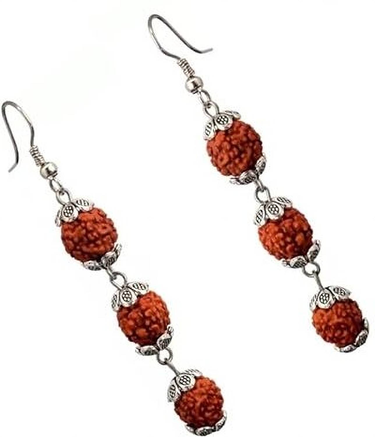 AIR9999 Natural Rudraksh Rudraksha Jhumka Earring Pair For Women And Girls Wood Jhumki Earring