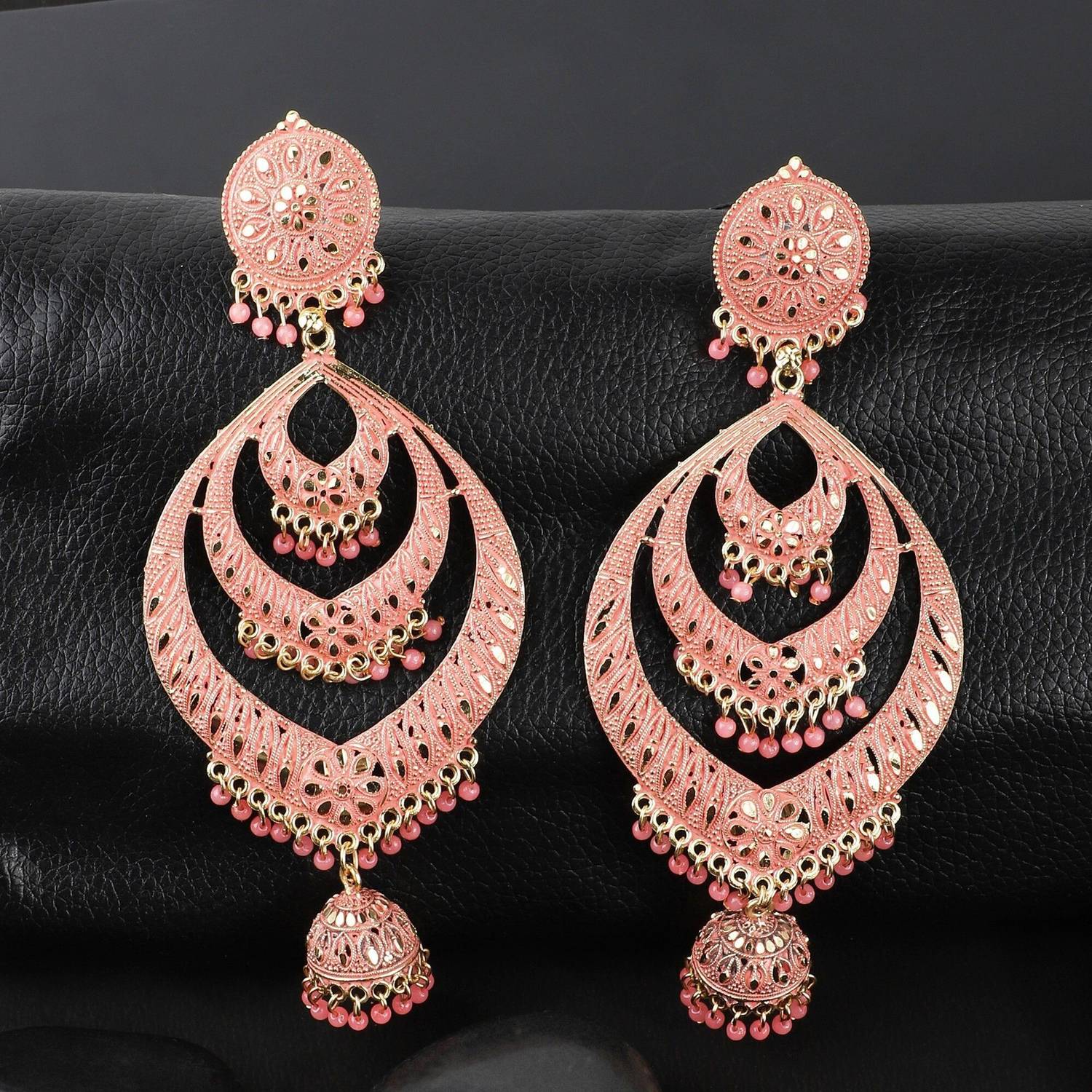 Anika's Creation Traditional Enamelled Gold Plated Partywear Alloy Light Weight Jhumka Pearl Alloy Chandbali Earring