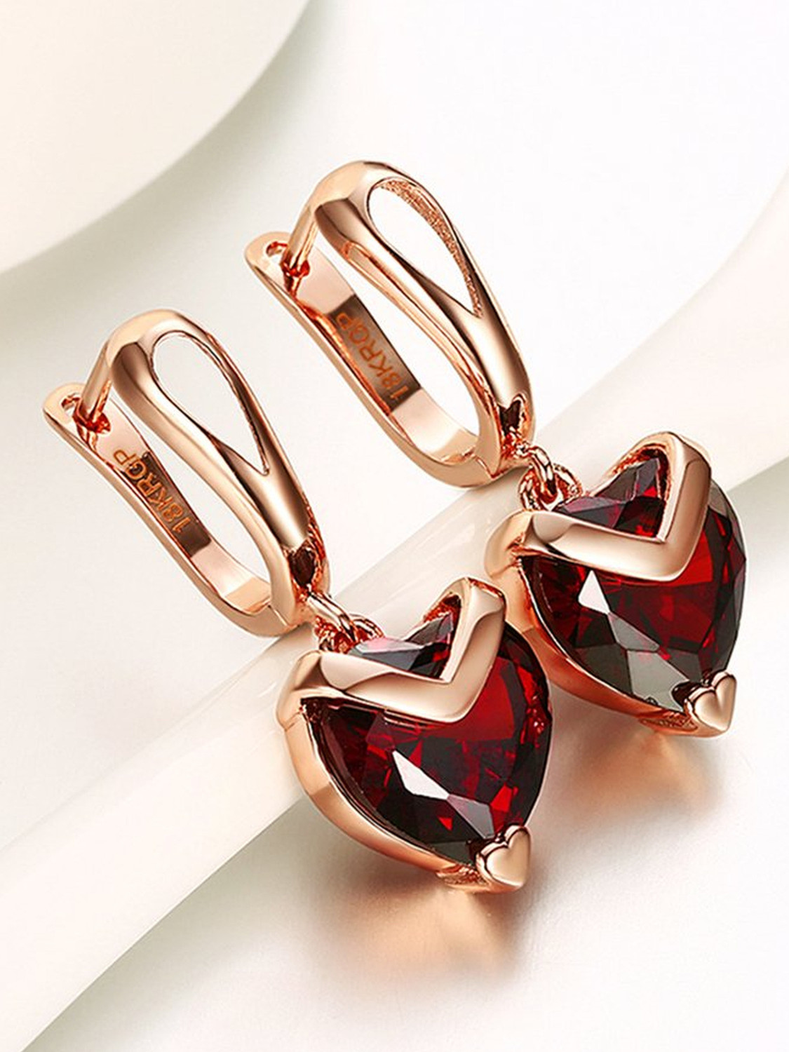 Image of YELLOW CHIMES Red Heart Austrian Crystal 18K Rose Gold Plated Brass Clip-on Earring