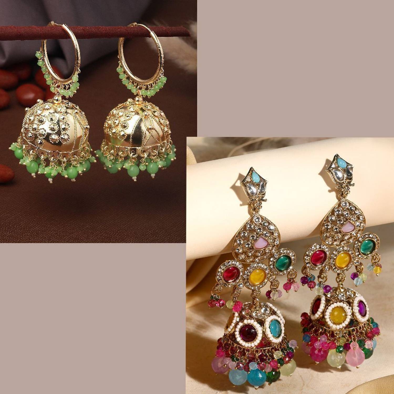 ASMITTA Jewellery Pack of 2 Multicolor Dangle & Drop Earrings For Wedding Festive Pearl Alloy Drops & Danglers