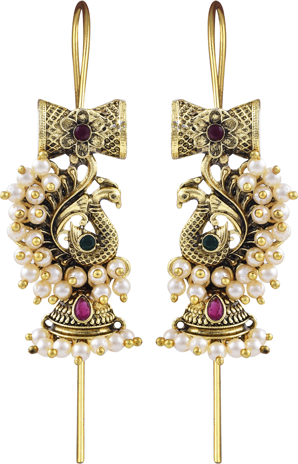 Image of VIGHNAHARTA Vighnaharta Charming Pearls CZ Ear Cuff Earring for Women and Girls{VFJ2890ERG} Cubic Zirconia Alloy Cuff Earring