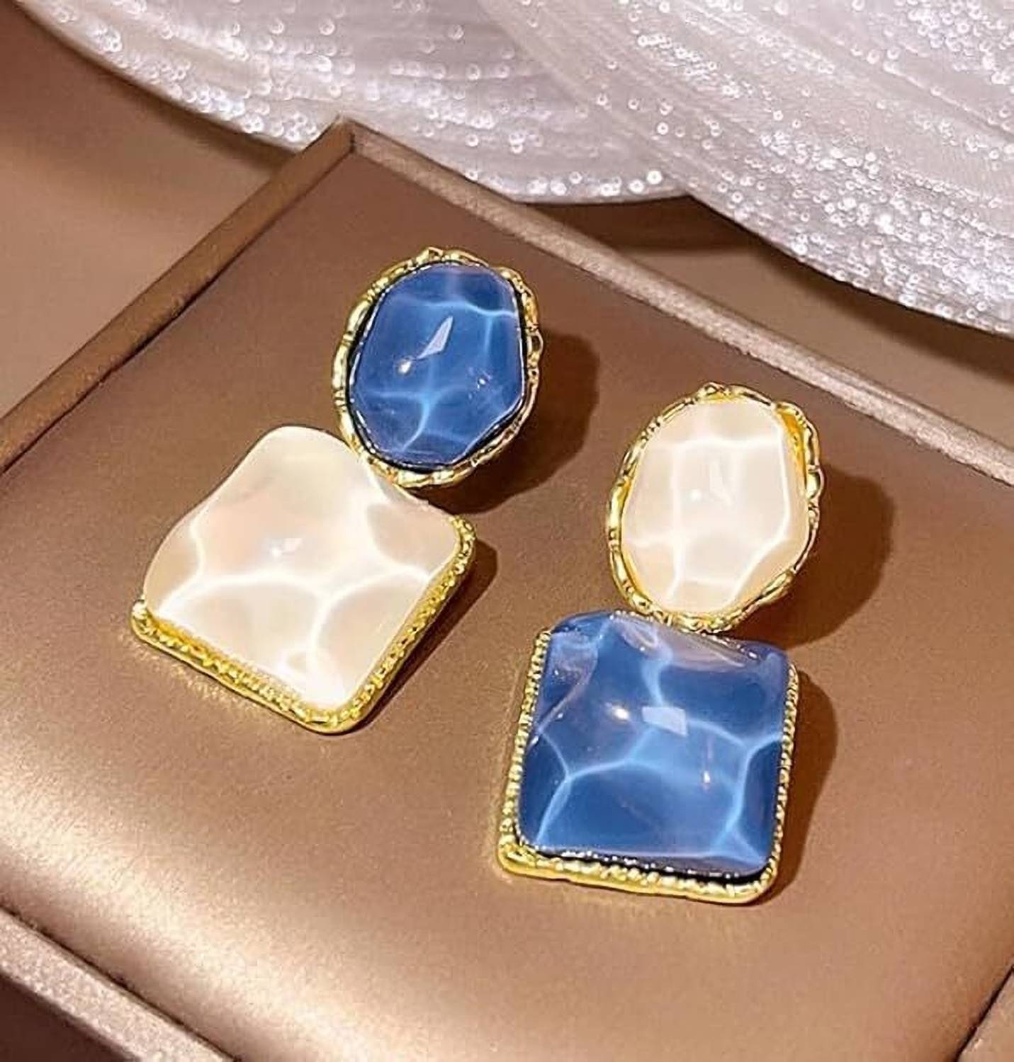 BLINKLOOK Korean Blue & White Stud Earrings – Stylish Gift Set for Girls & Women Alloy Stud Earring