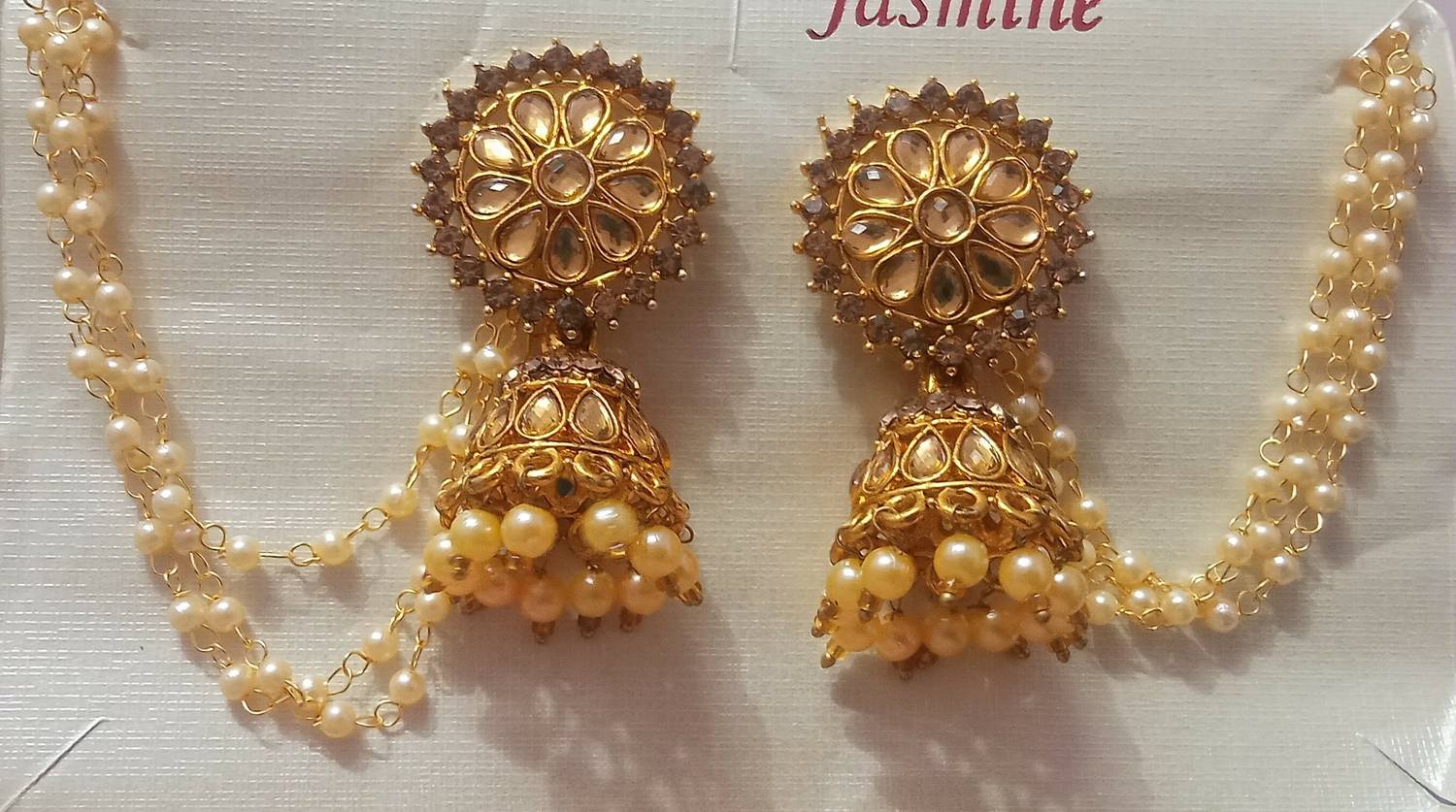 Charming treasures New Bahubali Pearl Chain Hair Jhumki Earrings Party Wear Earrings Alloy Jhumki Earring