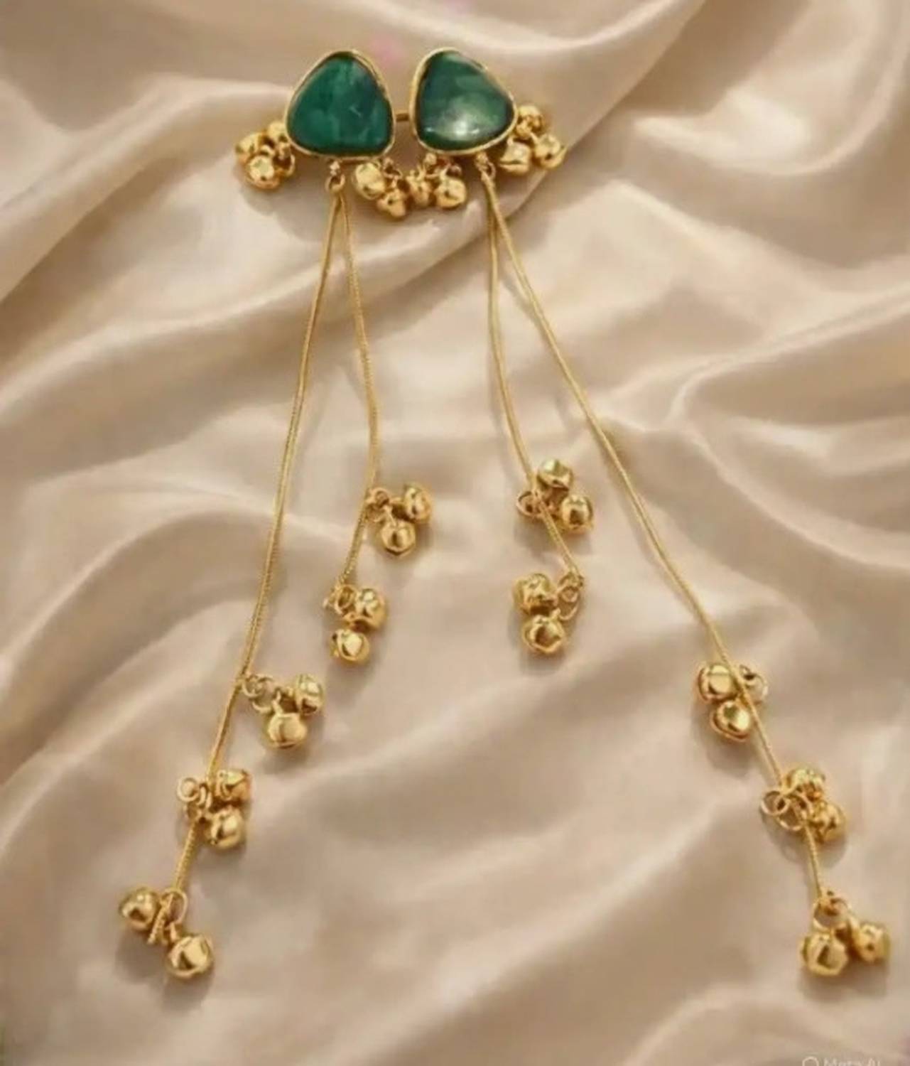 Auraa Green Stone Gold-Plated Long Drop Earrings for Women Brass Jhumki Earring Pearl Alloy Tassel Earring, Jhumki Earring, Drops & Danglers, Chandbali Earring