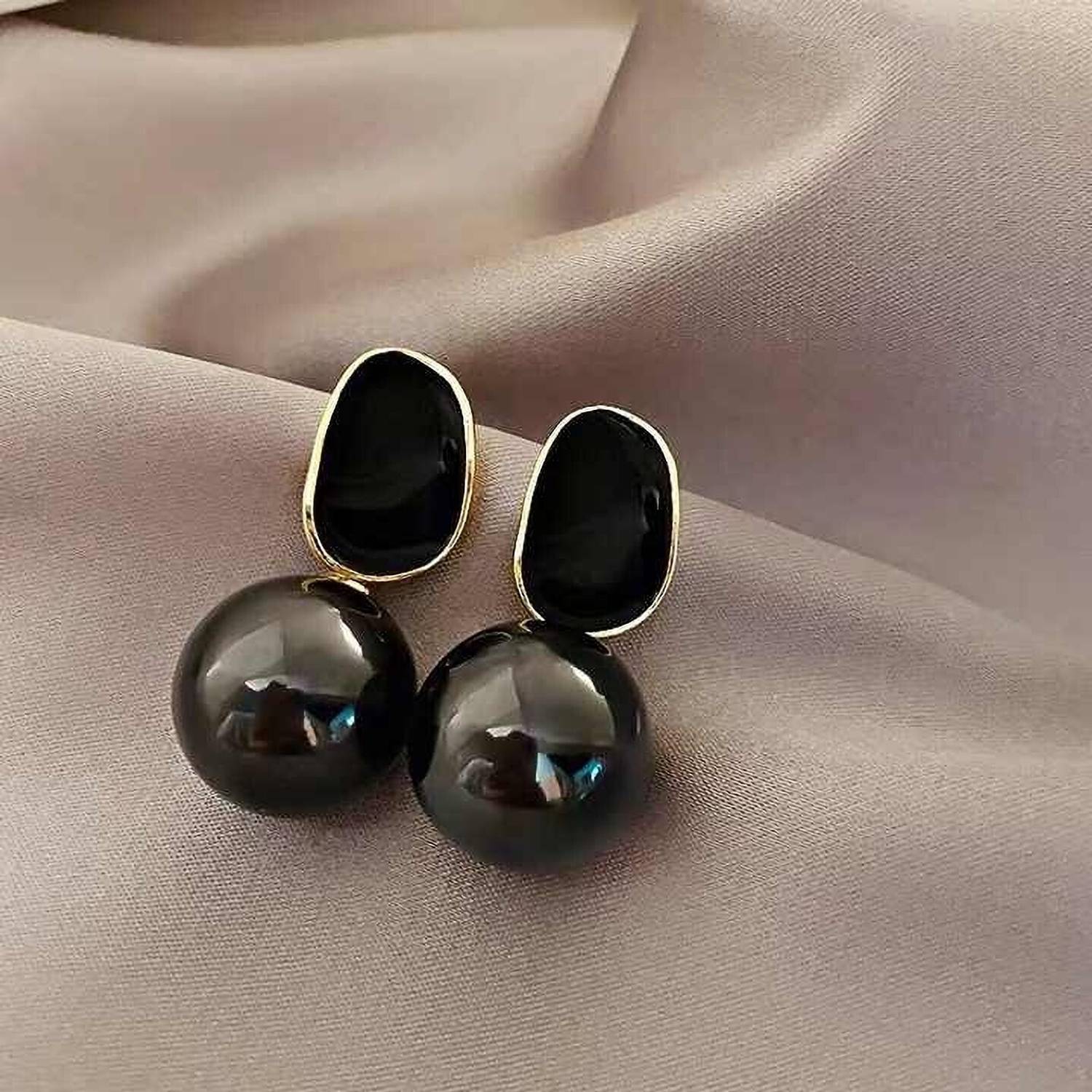ADORNITY Black Pearl Drop Earrings For Women Girls Stylish Korean Jewellery Pearl Alloy Drops & Danglers