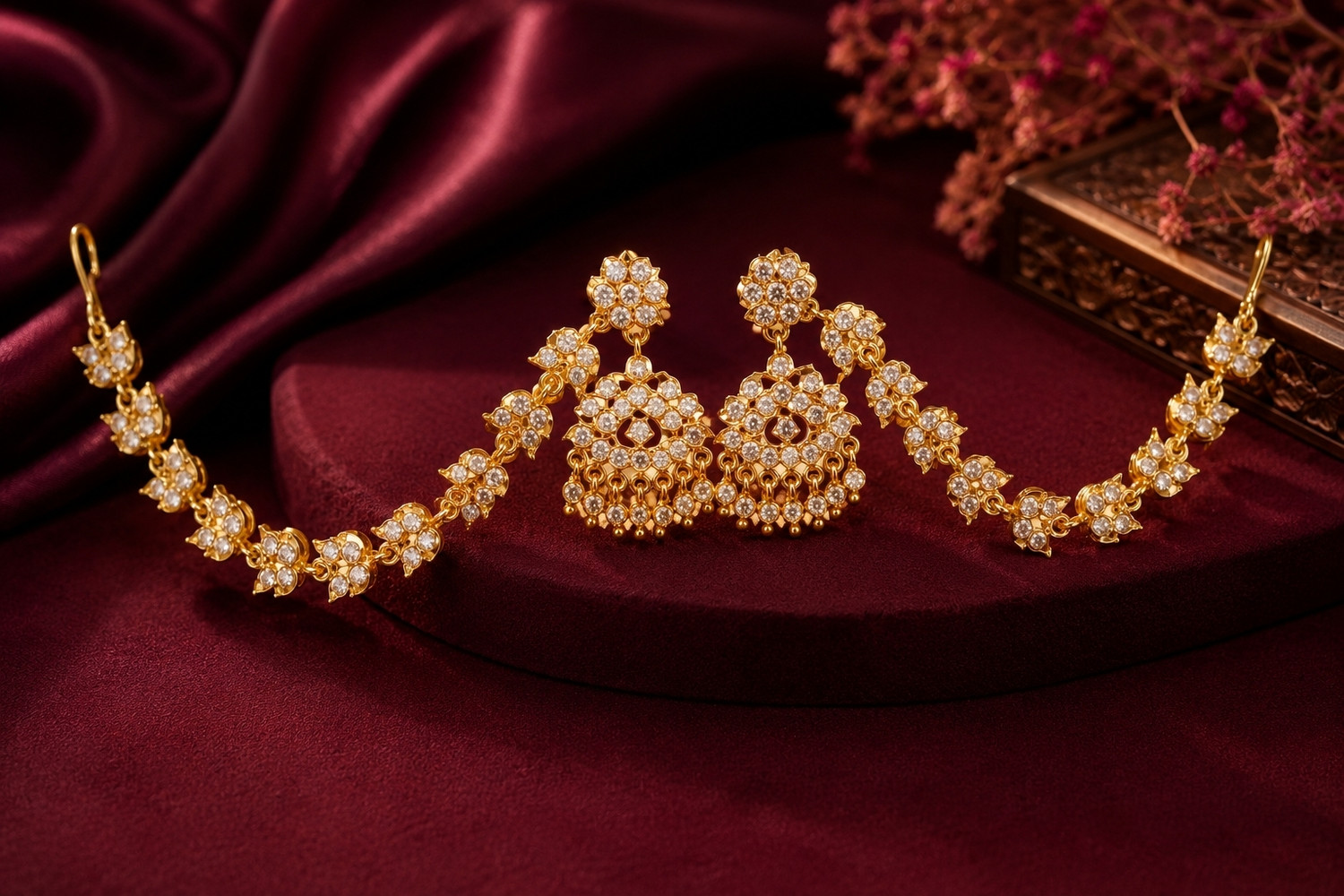 Image of jumkha White stone Earrings set 0.1 Brass Stud Earring, Cuff Earring, Earring Set, Jhumki Earring