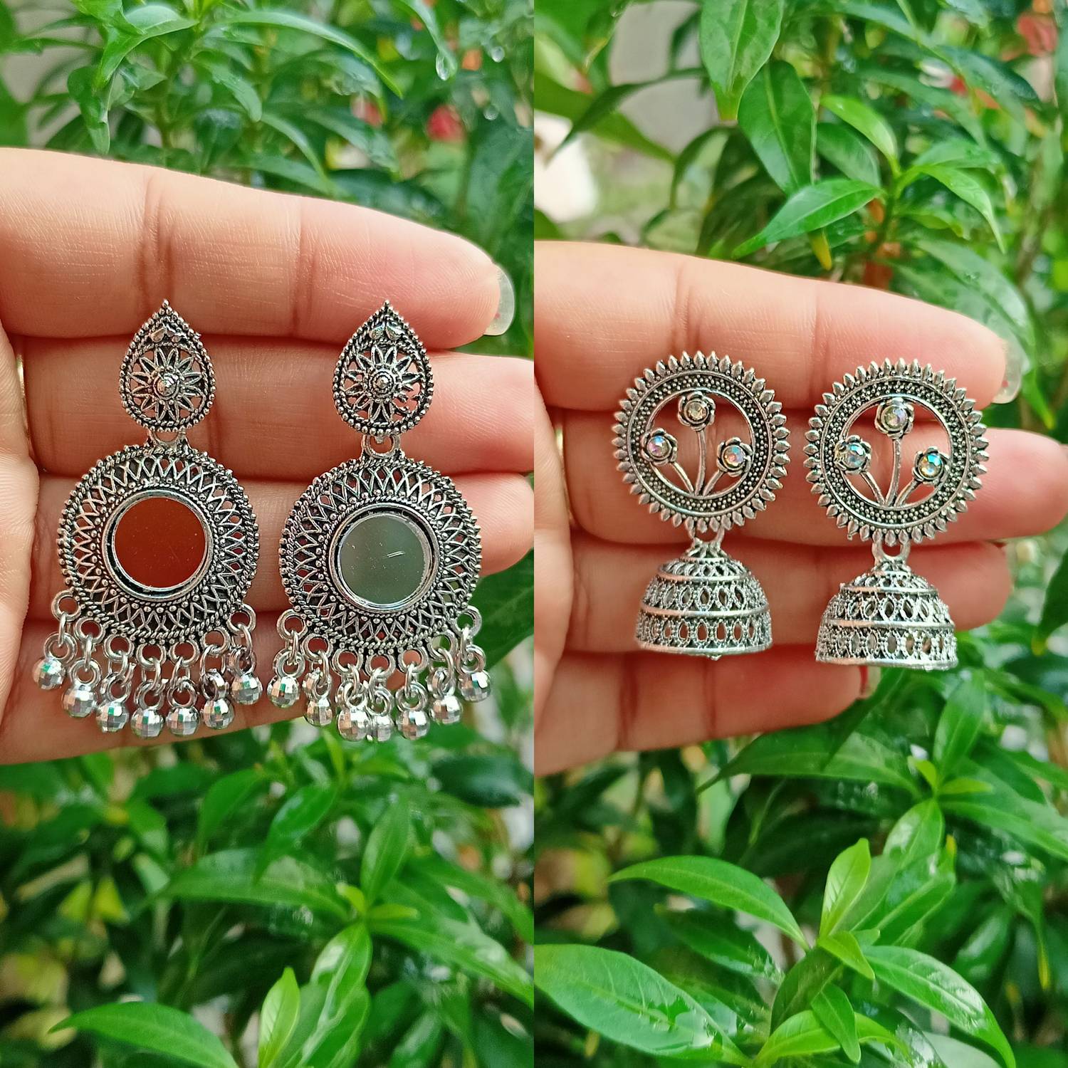 Aadvik Collections Traditional Oxidized Earings Pack of 2 Jhumki Earring For Women & Girls Alloy Jhumki Earring