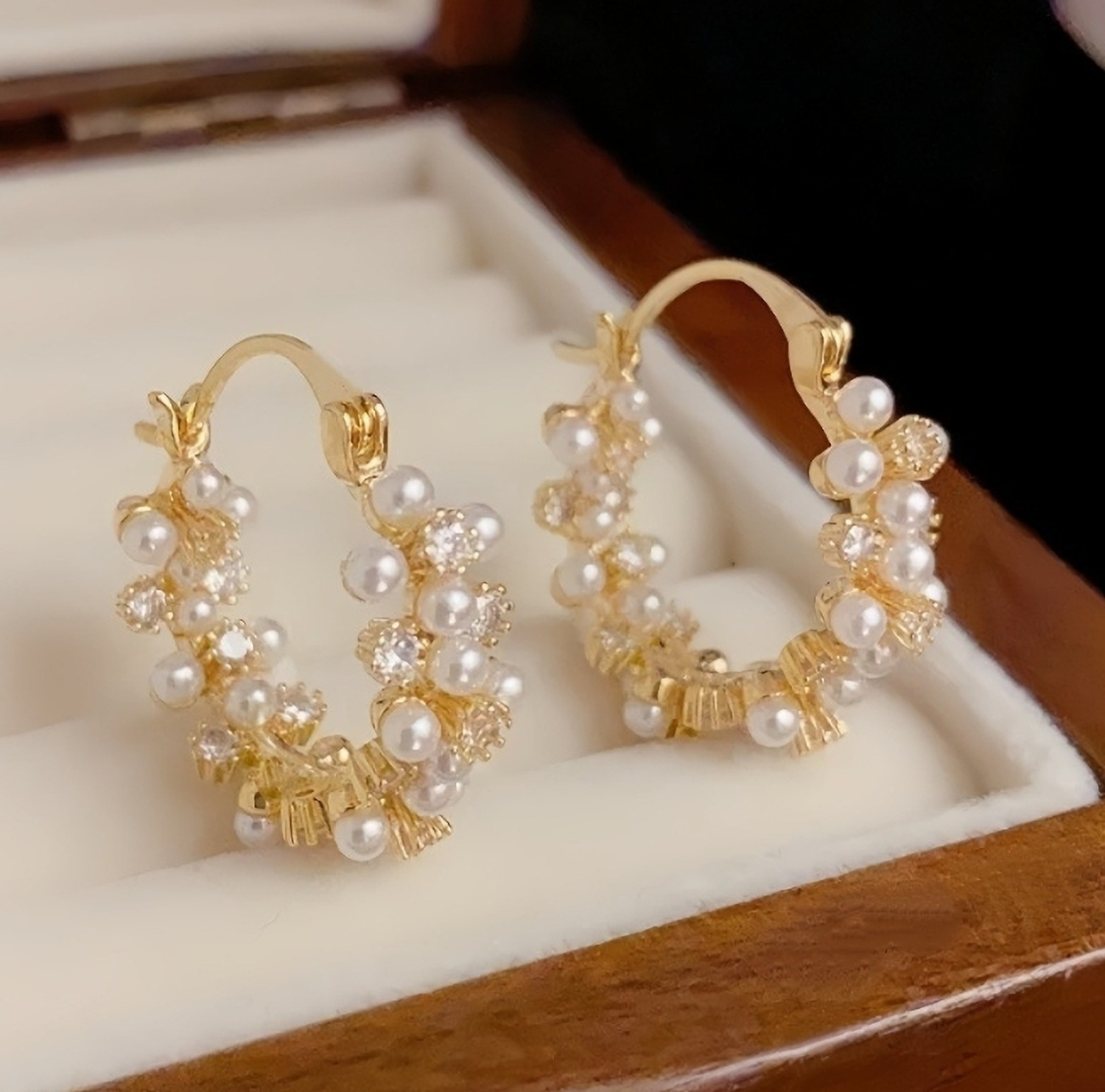 Image of AKISON JEWELS White Pearl Hoop Korean Earrings For Women Girls Trendy Western Stylish Earring Pearl Alloy Earring Set, Hoop Earring