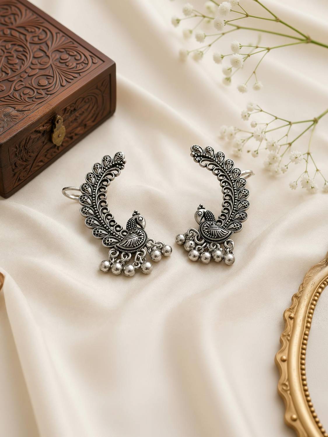 AntiqueCloset Antique Oxidised Royal Peacock Ear Wrap Earrings Alloy Cuff Earring