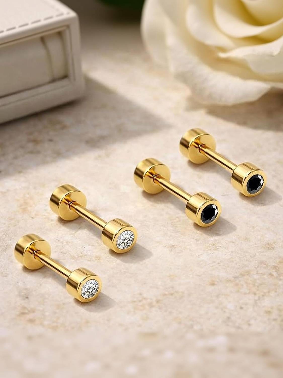 Bawree 18K Gold Plated Stainless Steel Anti Tarnish Piercing Studs Earrings Metal Stud Earring
