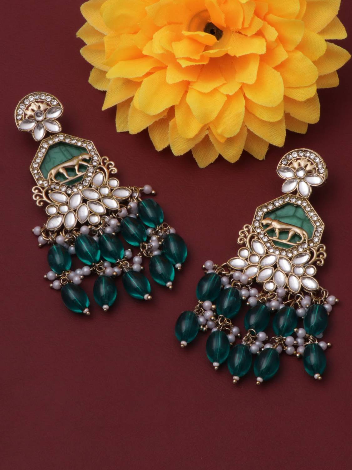 BELWICK Kundan Pearl Work Treditional Chandbali Earring Set Beads, Diamond Alloy Chandbali Earring, Earring Set