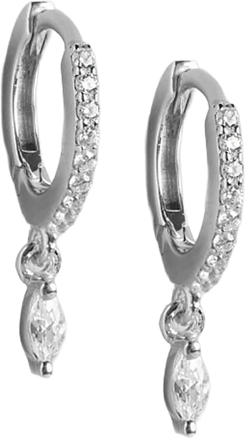 Image of CARLTON LONDON 925 Sterling Silver Rhodium Plated Dangling Solitaire Mini Hoop Earring Cubic Zirconia Sterling Silver Hoop Earring