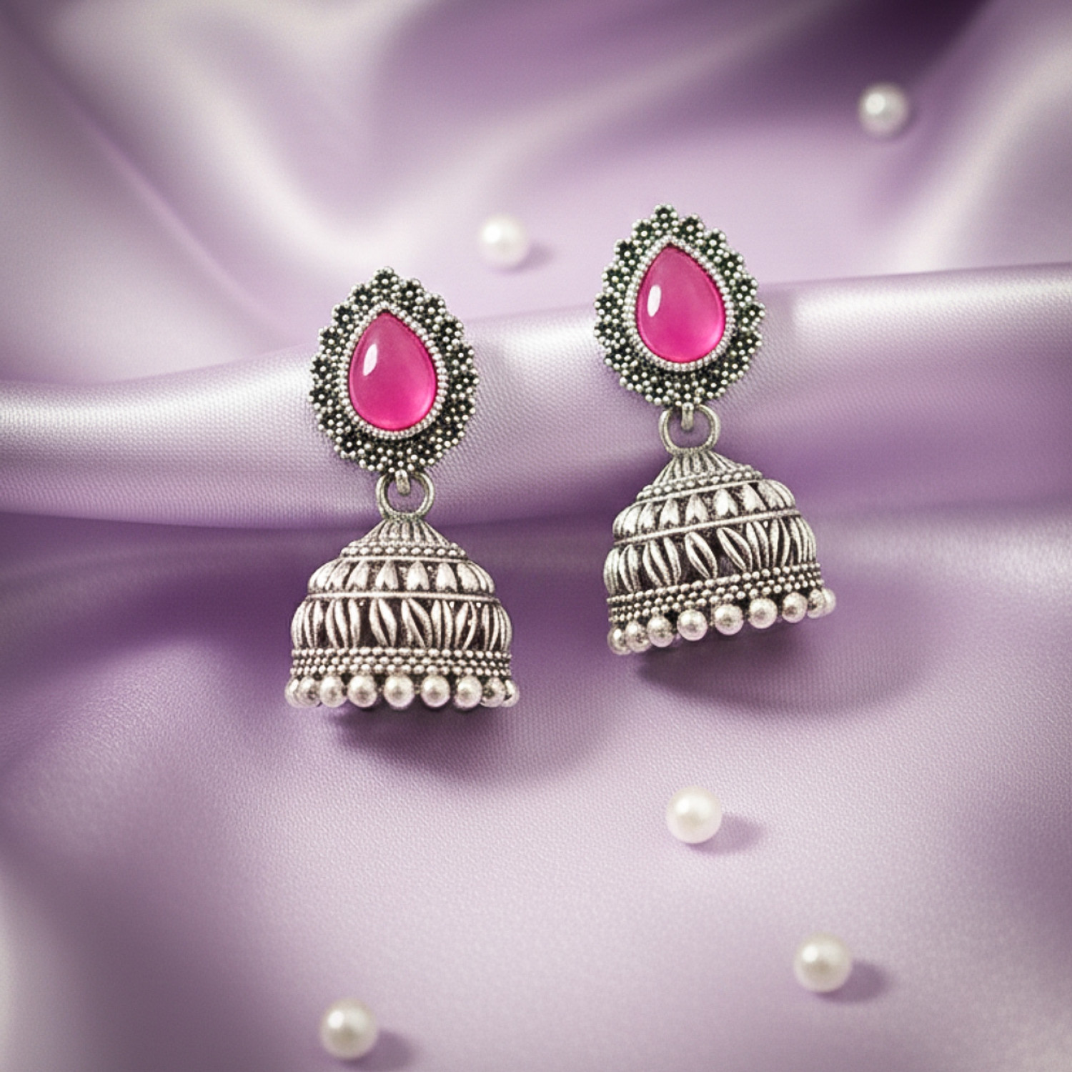 Image of Dimik Fashion Dimik Fashion Pink Silver jhumki Earring Alloy Jhumki Earring