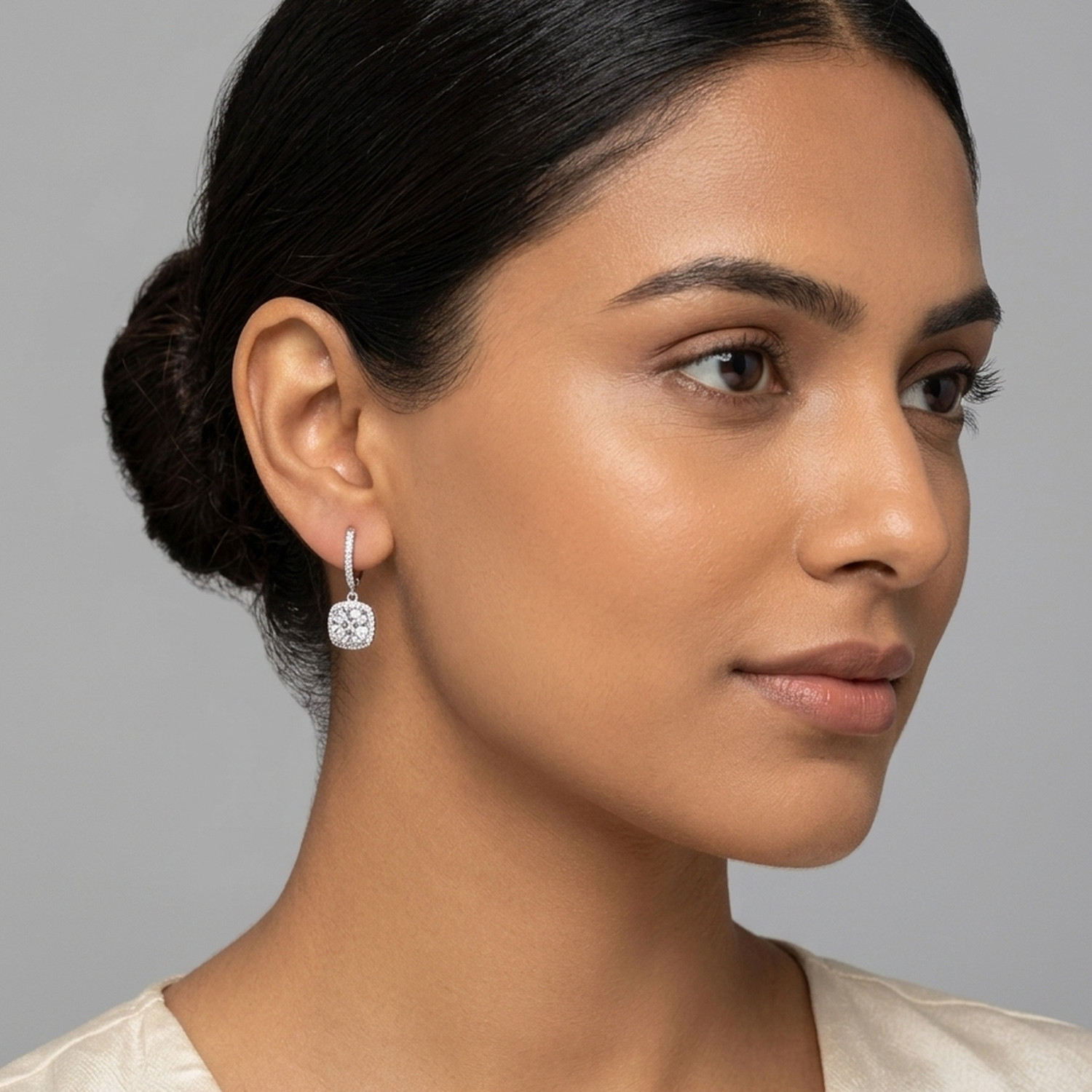 Image of RACHIVA 925 Sterling Silver Pave Hoop with Square Solitaire Drop Earrings Cubic Zirconia Sterling Silver Drops & Danglers