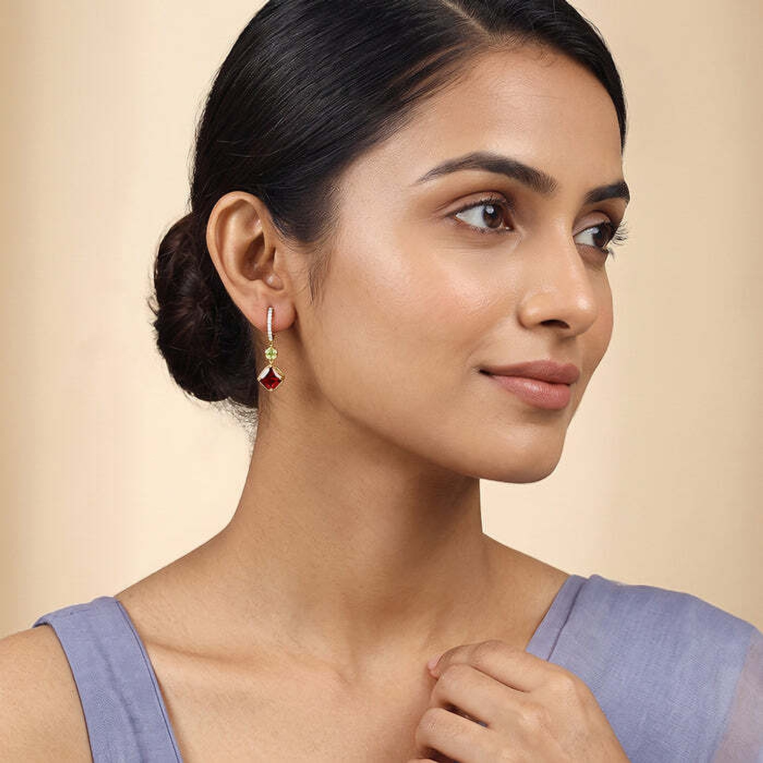 Image of GIVA Golden Crimson Prism Drop Earrings Zircon Sterling Silver Drops & Danglers